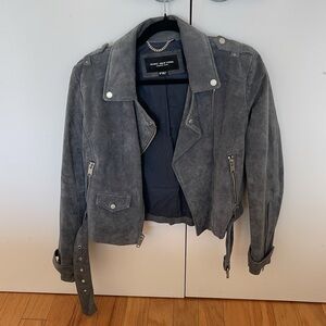 Andrew Marc Sabrina Suede Moto Jacket In Charcoal
